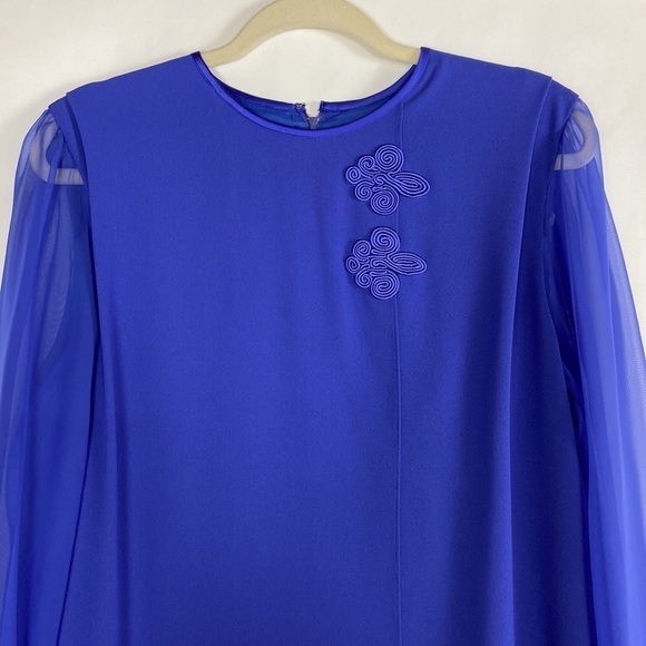 Vintage Ursula of Switzerland Layered Long Sleeve Satin Trim Evening Dress - Picture 14 of 16